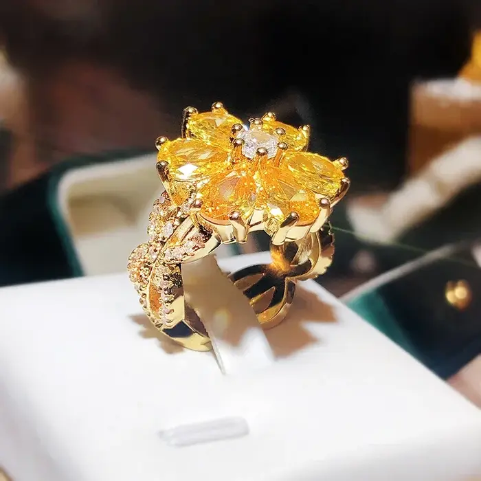 Bague en Zircon jaune brillant pour femmes
