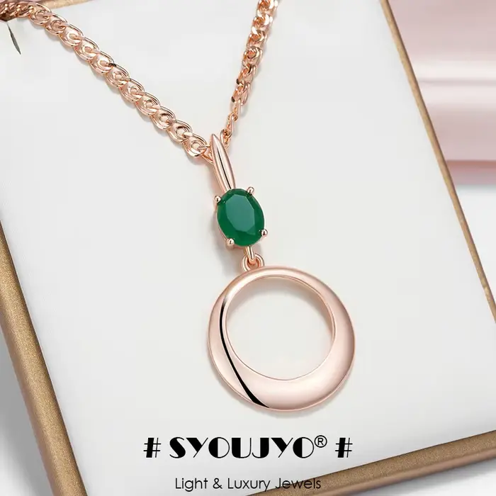 SYOUJYO – collier rond en Zircon naturel vert pour femmes, couleur or Rose brillant, luxe, fête, bijoux fins quotidiens, 585