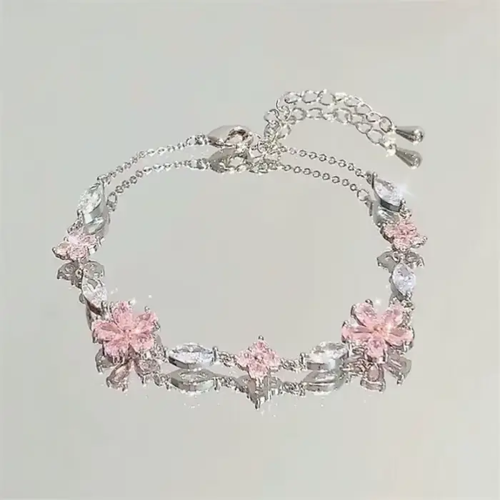 Bracelets en fleurs de cerisier scintillantes pour femmes, mode tempérament vague lune fleur réglable, bijoux cadeaux de mariage