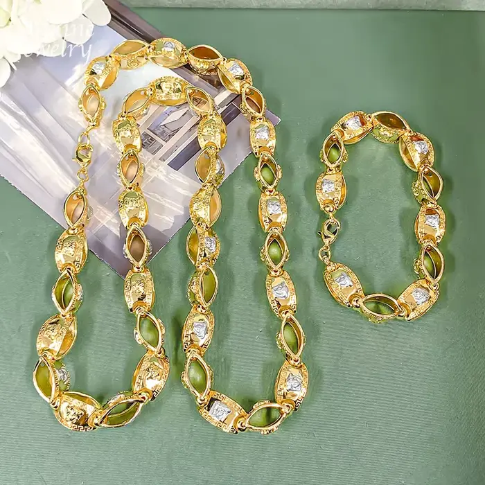 Ensemble de bijoux hip-hop avec collier et bracelet en chaîne longue dorée originale de 24,8 pouces 