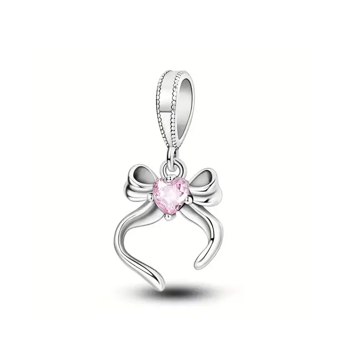 Pendentif en argent 925, nœud rose, perles, boucles d'oreilles, collier, bague, adapté au Bracelet O
