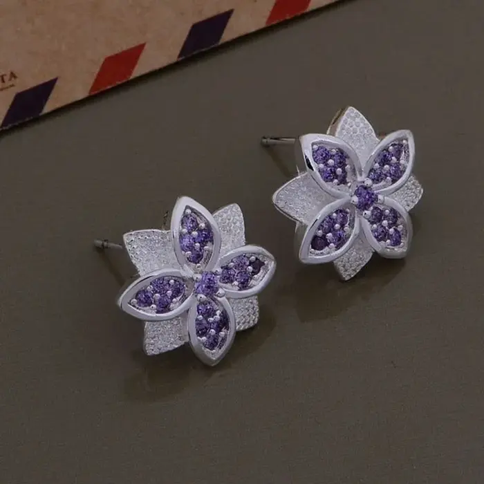 Boucles doreilles a clous argent sterling 925 motif floral zirconium cadeau pour femmes occasions speciales