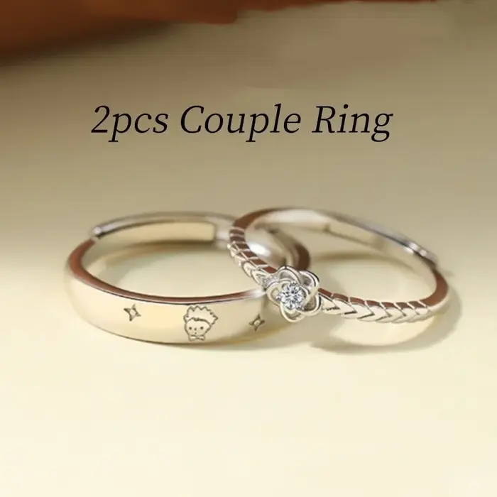 Bagues de Couple Prince Rose couleur argent pour femmes et hommes
