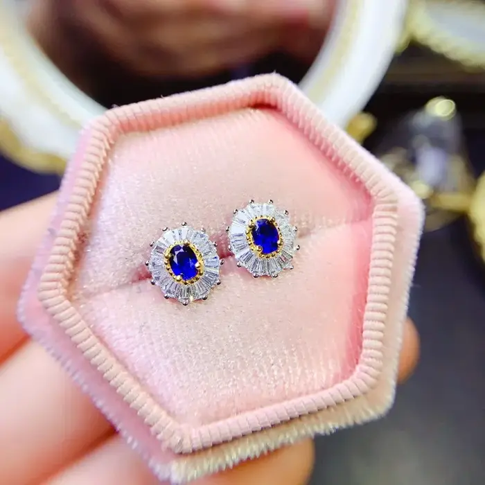 Boucles d'oreilles à clous en saphir naturel pour femme, argent sterling 925, élégantes pour les occasions spéciales, cadeaux d'anniversaire, tenues de tous les jours