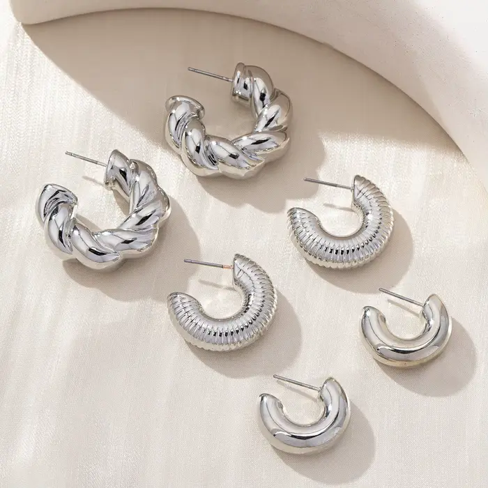 Ensemble de boucles d'oreilles pour femmes, ensemble de 6 boucles d'oreilles simples plaquées argent