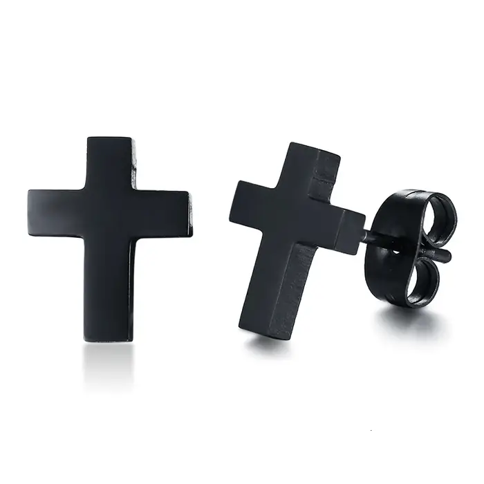 Boucles d'oreilles croisées noires en acier inoxydable