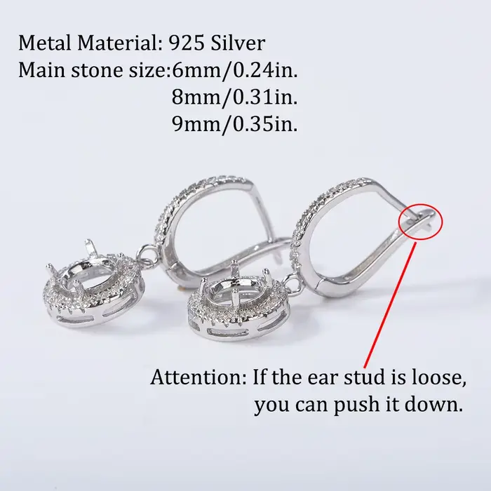 Base de boucle d'oreille ronde de style minimaliste, matériau en argent regardé S925, convient aux bijoux de bricolage faits à la main, 6mm-9mm