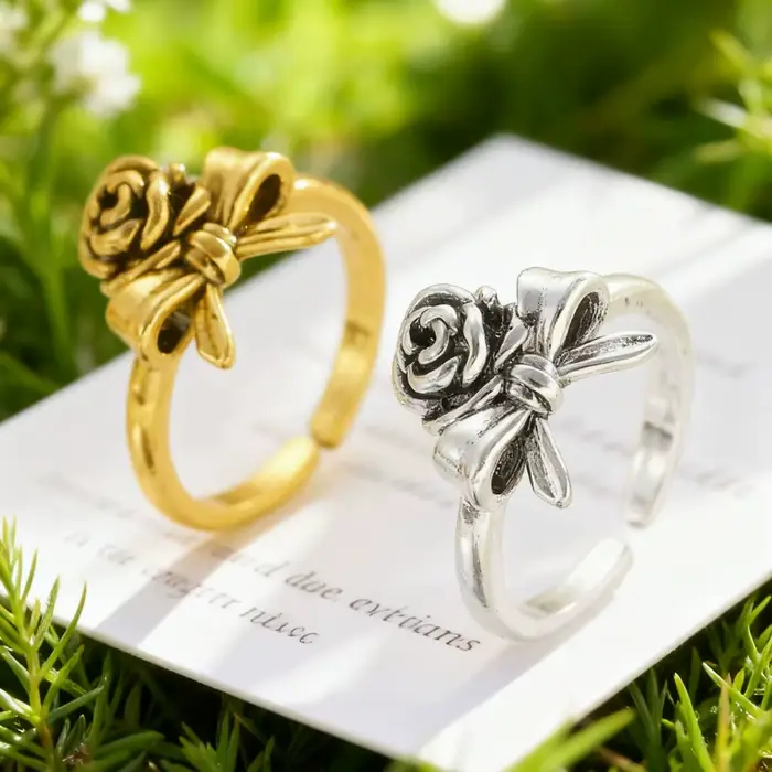 Bague à nœud rose vintage, accessoire de bague de couple polyvalent pour un usage quotidien, bijoux de charme de fête de banquet à la mode et élégants, cadeaux