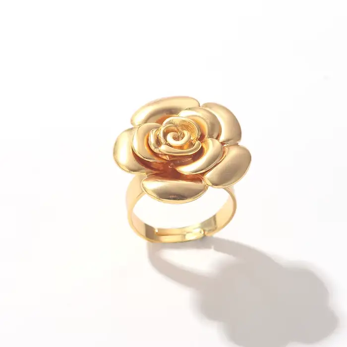 Bague Fleur Rose Dorée Bijou Elégant Motif Floral Pour Femme Occasions Spéciales Mariage Fiançailles Fête Noël
