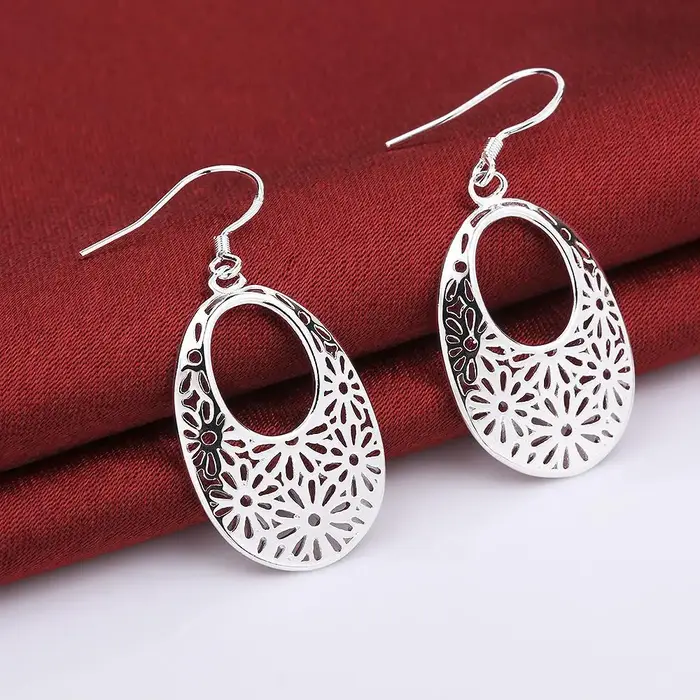 Boucles d'oreilles ovales sculptées en argent 925 pour femmes, bijoux classiques rétro, mode, fête, 