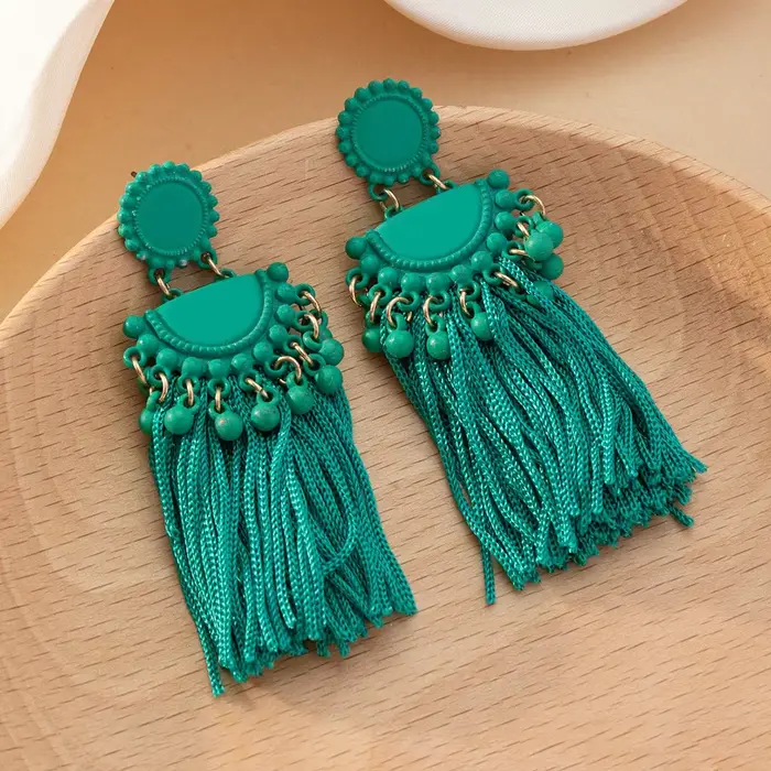 Boucles d'oreilles longues à pampilles, nouveau Style chinois, multicolore, minimaliste, tendance, bijoux de déclaration, accessoires d'oreille