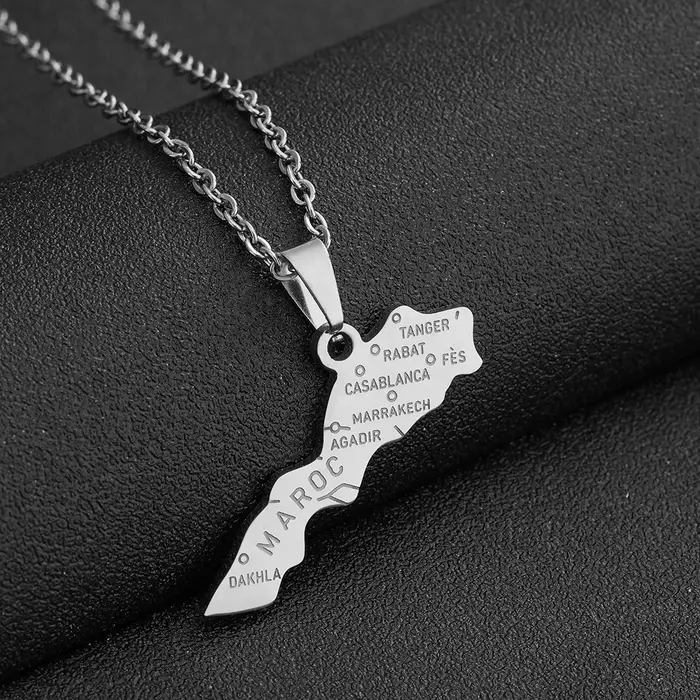 Afrique royaume du maroc carte ville pendentif collier or argent couleur hommes femmes