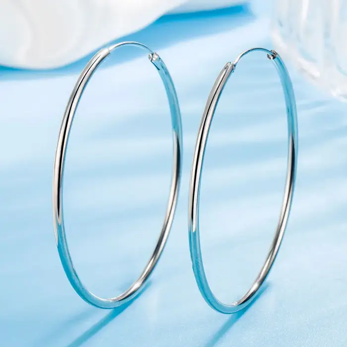 Boucles d'oreilles rondes en argent Sterling 3/4/5/6CM pour femmes