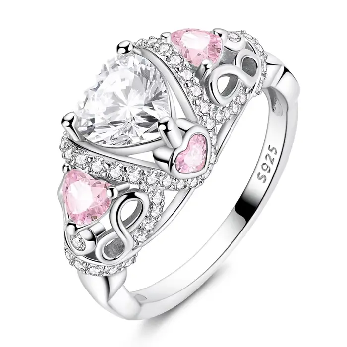 Bague en argent sterling 925 sertie de zirconium blanc cœur infini pour femmes et filles occasions d'engagement et cadeaux d'anniversaire