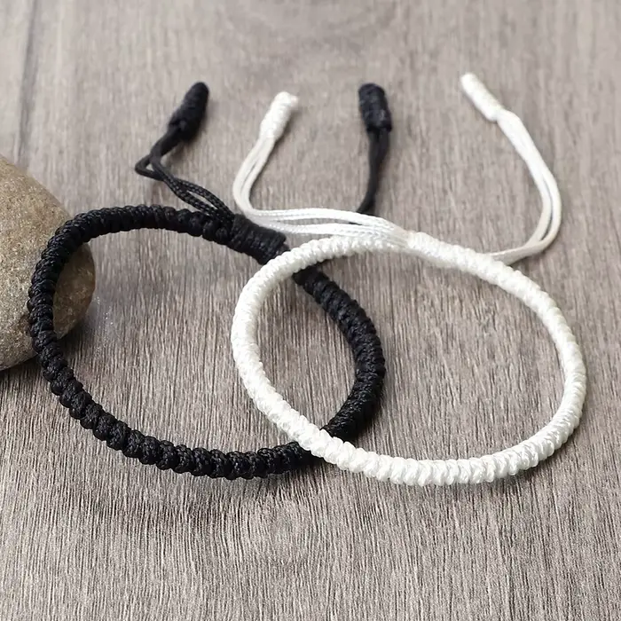 Bracelets noirs et blancs pour Couple, taille réglable, faits à la main, porte-bonheur pour femmes et hommes, breloque de Protection, bijoux d'amour