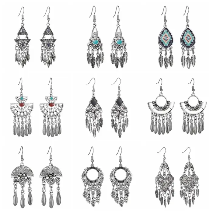 Boucles d'oreilles ethniques à géométrie Triangle pour femmes