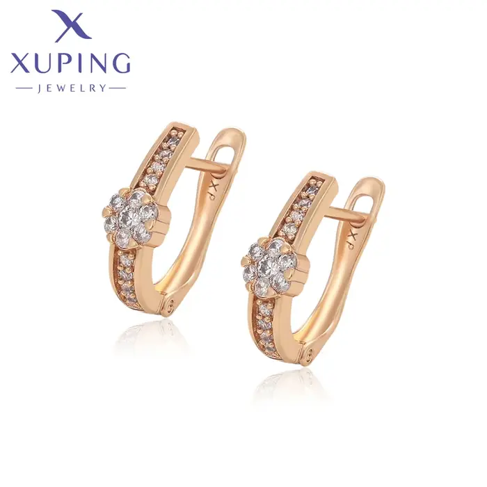 Boucles d'oreilles Huggies Xuping Jewelry, couleur or, motif fleur simple avec pierre, pour femme, c