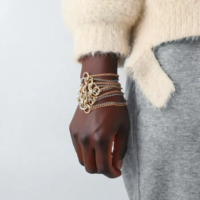 Bracelets multicouches en chaînes métalliques pour femmes style moderne motifs géométriques tracker d'humeur cadeaux de fête occaions spéciales
