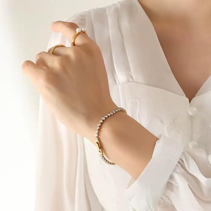 Bracelet en Zircon, Bracelet en Pierres Colorées, Bijoux en Acier Inoxydable Tendance, Accessoires de Mode Personnalisés, Cadeaux de Bijoux Glamour pour Femmes