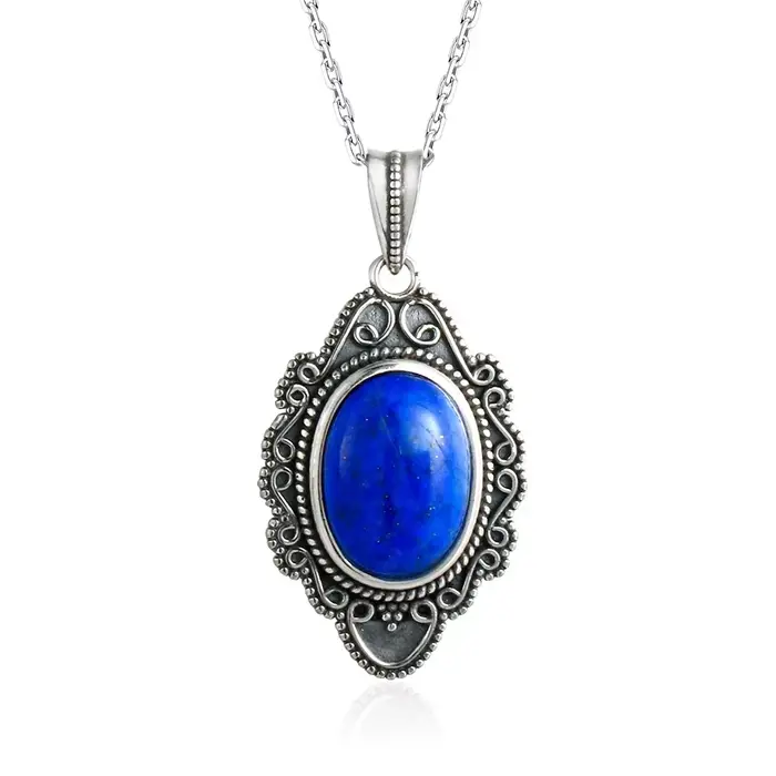 Collier en argent S925, pendentifs ovales Vintage en Lapis, bijoux pour femmes, cadeaux de fête d'an