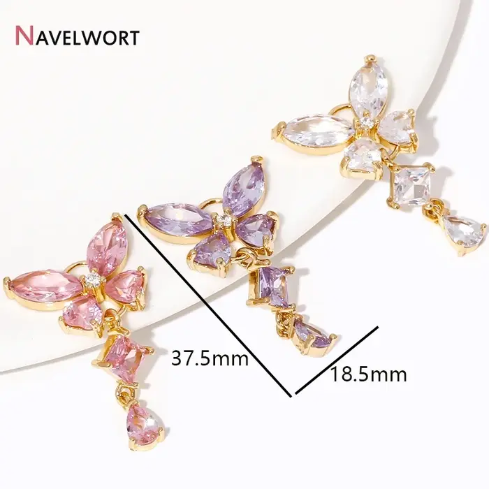 Pendentifs à breloques papillon en cristal clair plaqué or 18 carats