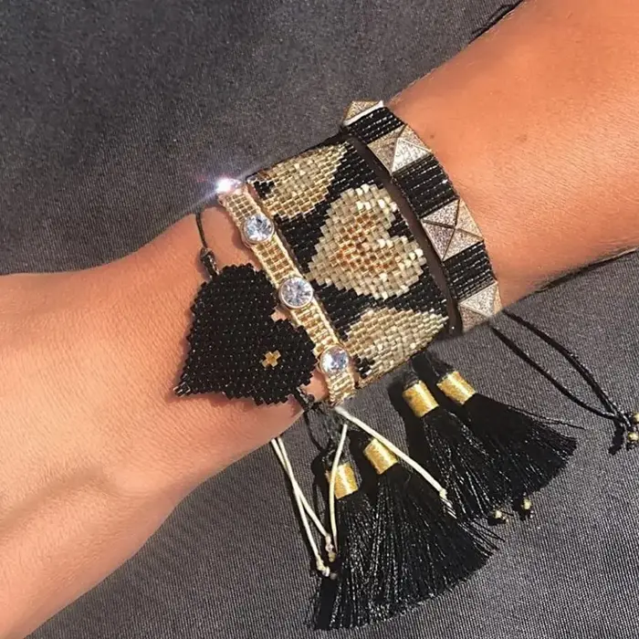 Bracelet de perles élégant à lacets avec motif de cœur mexicain, bijoux en strass faits à la main po