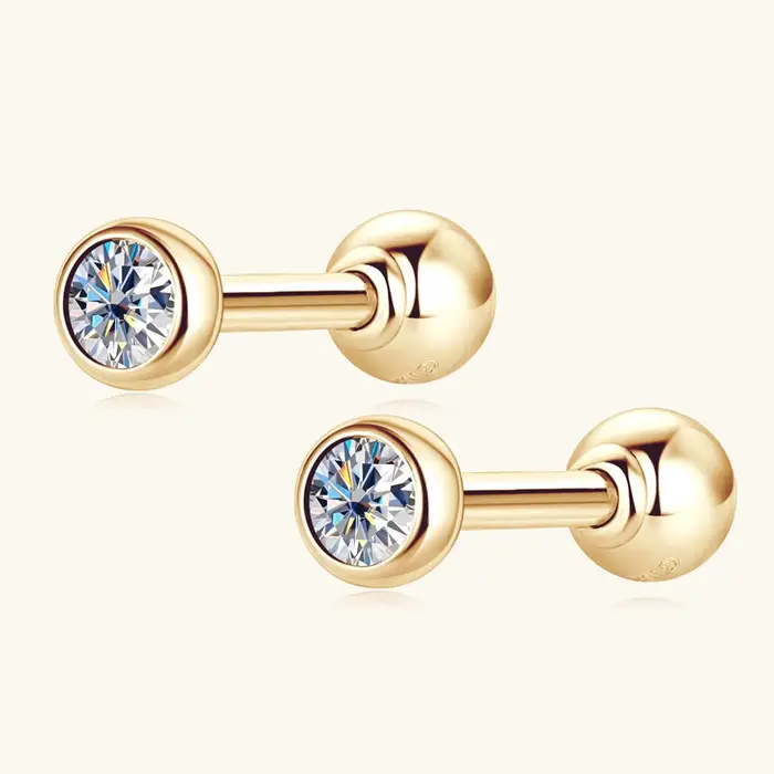 IOGOU 10K boucles d'oreilles en or massif lunette 2.1mm rond Moissanite diamant boucle d'oreille pour femmes hommes classique fiançailles bijoux de mariage