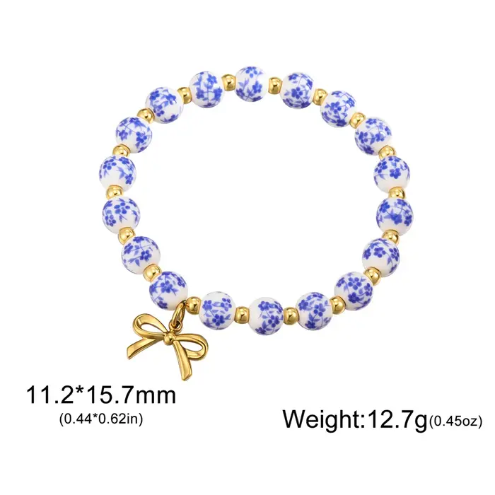 Bracelets en perles de céramique colorées pour femmes, avec breloque nœud, motif floral bohème, empi