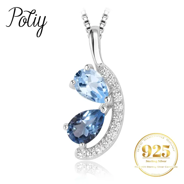 Collier pendentif Potiy Pear en topaze bleue naturelle de Londres, topaze bleu ciel, sans chaîne, en