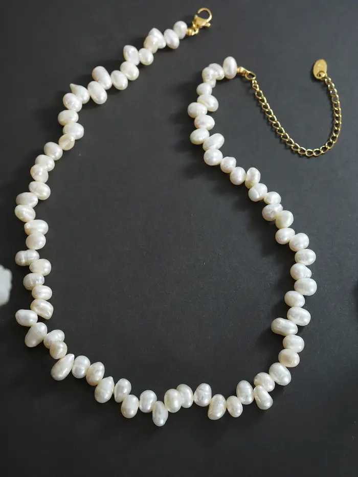 Collier en perles d'eau douce avec bracelet acier inoxydable or clair pour femmes occasions spéciales anniversaire soirée mariage