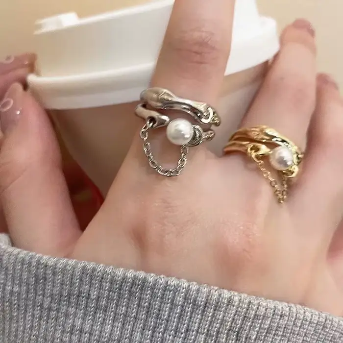 Bague en argent couleur or pour femmes