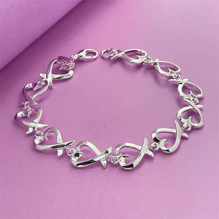 Bracelet en argent sterling 925 en forme de cœur exquis pour femmes, bijoux de luxe pour les fêtes d
