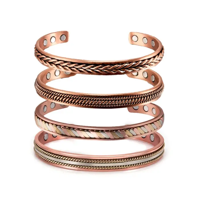 Bracelet magnétique torsadé en cuivre pur, bracelets à manchette réglables pour hommes et femmes, so