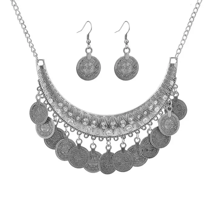 Ethnique gitane Tribal Boho colliers ras du cou pour femmes Vintage déclaration pièce gland strass collier boucles d'oreilles ensembles de bijoux