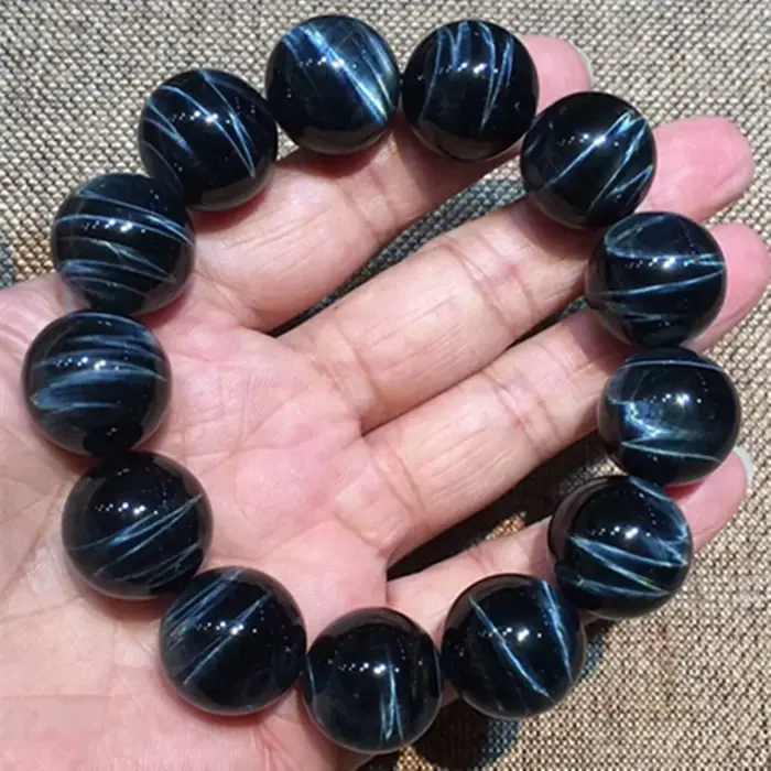 Bracelet en perles rondes œil de tigre bleu naturel