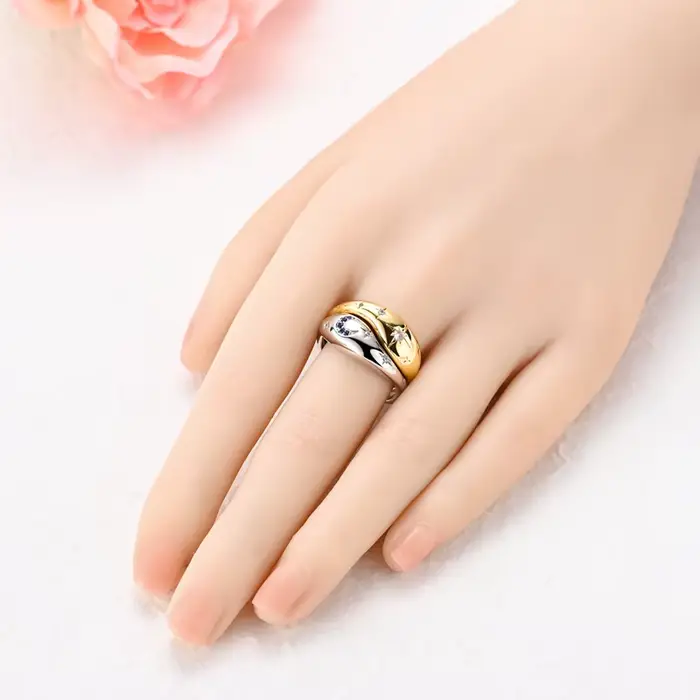 Bague en argent Sterling 925 motif étoile et lune pour engagement et occasions spéciales femmes filles bijoux cadeaux d'anniv