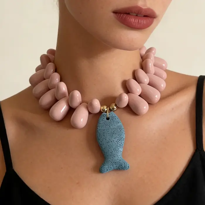Collier bohème à grosses perles pour femme