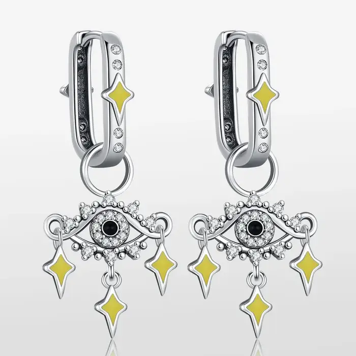 Boucles d'oreilles œil étoile brillante en argent Sterling S925