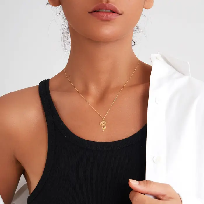 Collier Fleur Mois de Naissance Skyrim Acier Inoxydable Chaîne Maillons Occasions Spéciales Femme