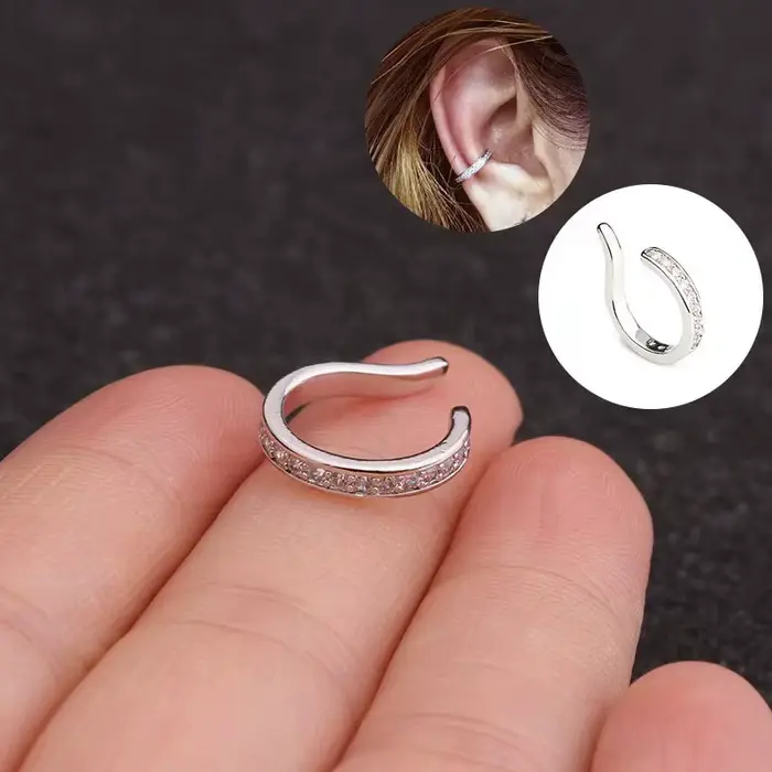 Boucles d'oreilles à Clip en Argent Sterling 925 pour Femmes Luxe Simple Strass Sans Trou Manchette d'Oreille en Forme de U Bijoux Fins Cadeaux Occasions Spéciales