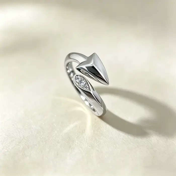 Bague ouverte de luxe en forme de flèche entièrement sertie de diamants pour femme, plaqué argent 92