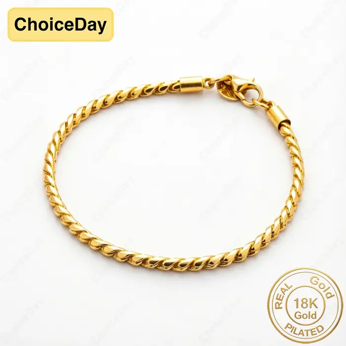 Bracelet en or plaqué 18 carats, 4 mm, simple, fin, tressé, torsadé, pour femmes, cadeau élégant, bi