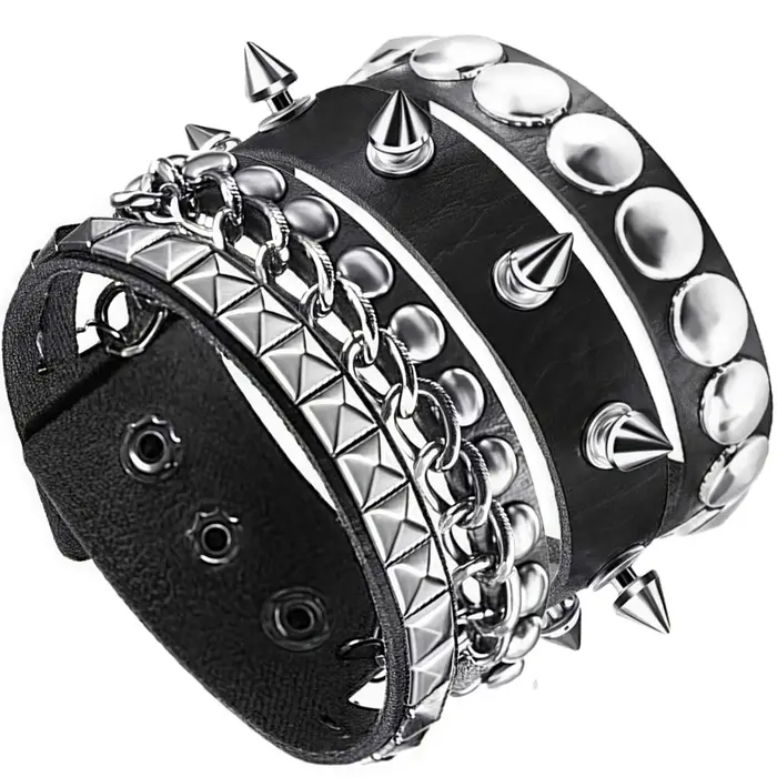 Nouveau 3 pièces/ensemble noir Goth Emo Boho Bracelets pour femme hommes Punk gothique pointe Rivets