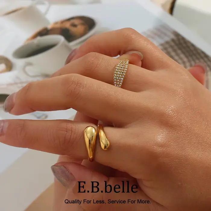 E.B.belle – bague serpent réglable en acier inoxydable poli fin plaqué or 18 carats pour femme, bague en or brillant pour fête