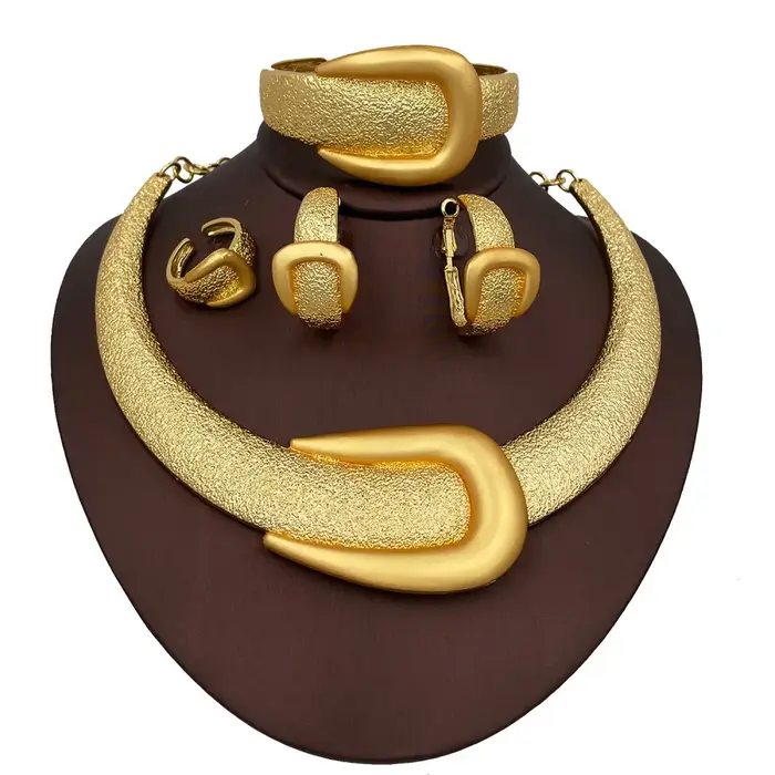 Ensemble de bijoux exagérés, couleur or dubaï, grand collier, Bracelet, grande boucle d'oreille afri