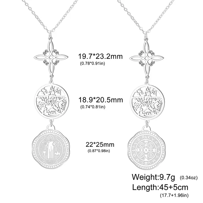 Collier triple protection avec nœud de sorcière, pentagramme, tétragrammaton, double face, amulette 