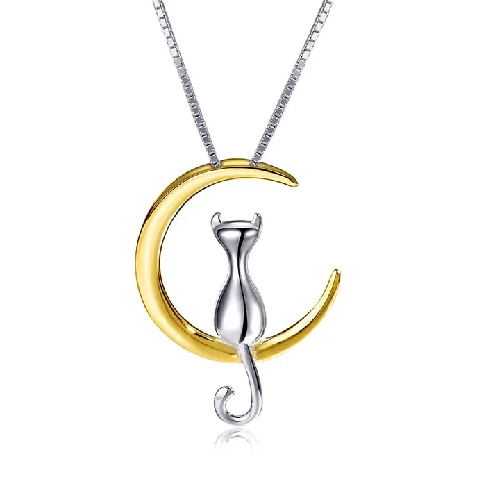 Collier le chat sur la lune en argent Sterling 925 pour femmes, Version japonaise et coréenne, chaîn