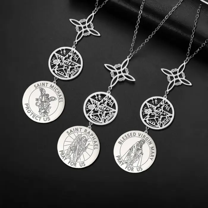 Arcange Saint Raphaël Michael Mary Gabriel médaille pendentif collier Bible anges charme avec téragrammaton bijoux religieux