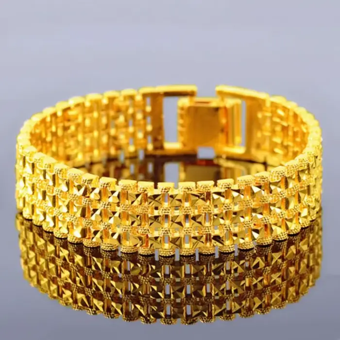 Dynar Jewelry - Bracelet de luxe en or pur 24 carats 9999, chaîne de montre à trois rangs, bracelet 