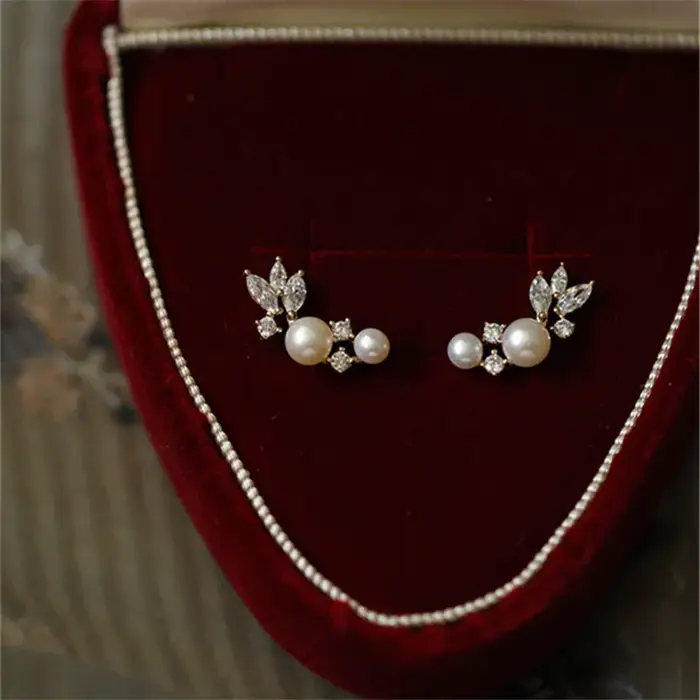 Boucles d'oreilles plaquées or 14 carats en argent Sterling 925 pour femmes, rétro français, perle s